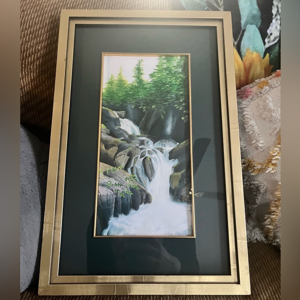 Framed Waterfall Art with Gold Frame